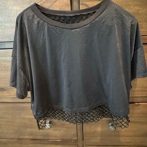 ALO Yoga Black Boxy Crop Top with Mesh Hem